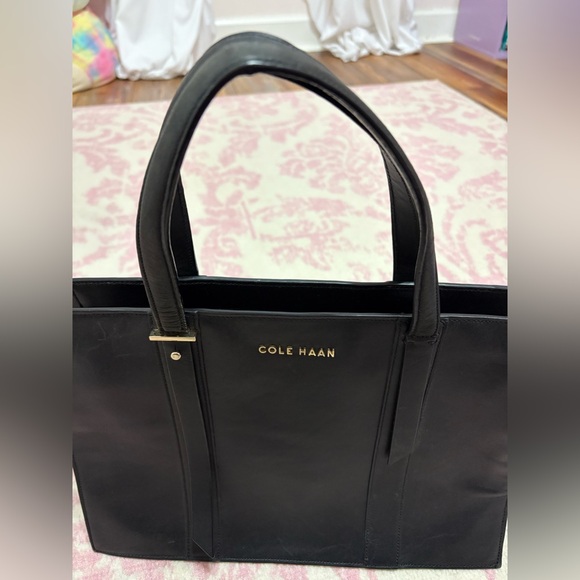 Cole Haan Black Leather Structured Tote Handbag - Picture 2 of 16